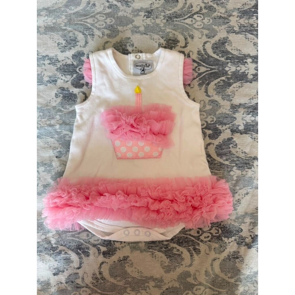 Mud Pie Baby Girl Cupcake Tutu Dress Romper Pink Ruffle Bodysuit Cute